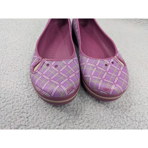 Crocs Women's size 10 Purple Pink Plaid Flats Casual Shoes - Picture 3 of 12
